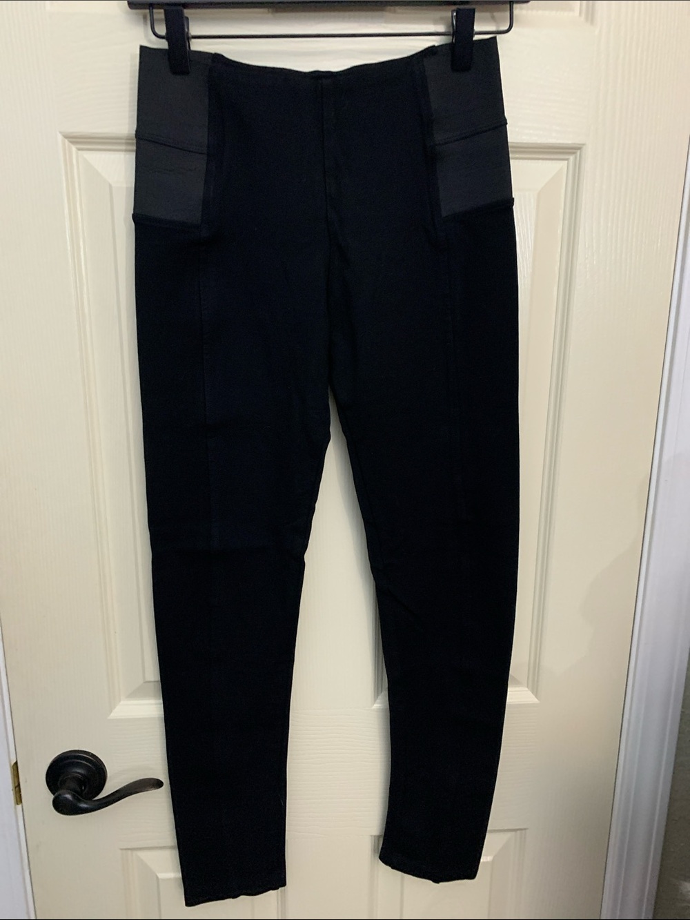 Chocolate Black High-Waist Ponte Leggings with Thick Elastic Side Panels